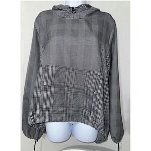 RUTI Mixed Media Plaid Scuba Pullover Hoodie Deconstructed Patchwork Grey‎ S/M